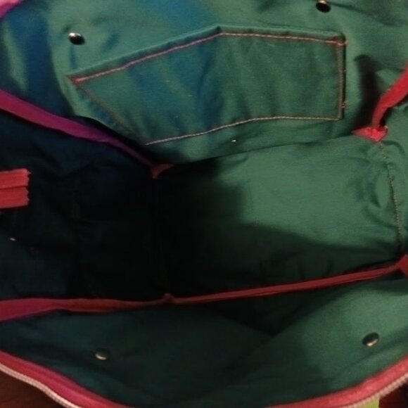 New Rasta Rainbow Tapestry & Faux Leather Shoulder Bag Purse Crossbody Pink Blue - Picture 12 of 12